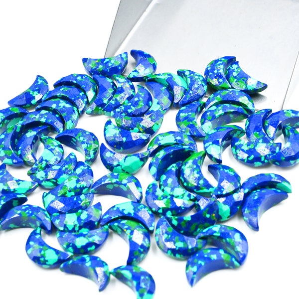 5-50 Pieces Synthetic Azurite moon Shape Loose Gemstone, 16 mm Approx, Faceted Briolette Azurite Loose Jewelry Gemstone, Making Earrings