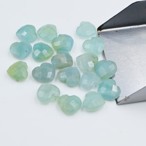 Briolettes AAA em formato de coração de água-marinha, contas de pedras preciosas em formato de coração facetadas de água-marinha natural, contas soltas esculpidas à mão, contas de coração de 10 mm