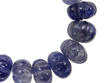 10 Pieces Iolite Carved Melon Rondelle Shape Beads- Iolite Greatful Pumpkin Beads- Hand Carved Melon Beads- AAA Grade Carving Melon Beads