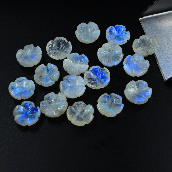 2,3,4,5,6,7 Pieces Natural Rainbow Moonstone Blue Fire Flower Shape Loose Gemstone, Women Jewelry For Pendant, Earring, 12 to 15 mm Approx