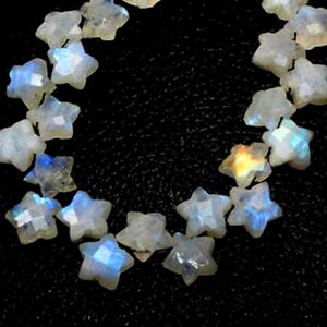 Rainbow Moonstone Star Briolettes: 10mm Carved Gemstone Beads