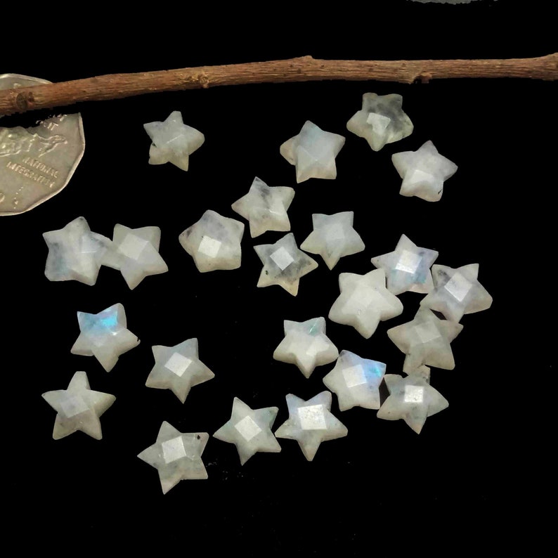 234 Pcs natural AAA rainbow moonstone star carved Gems image 4
