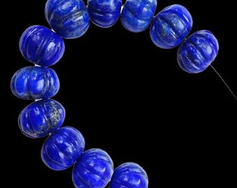 10 perle di lapislazzuli intagliate a forma di rondella di melone - Perle di lapislazzuli a forma di zucca - Perle di melone intagliate a mano - Perle di melone intagliate di grado AAA