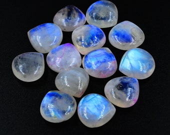 AAA Rainbow Moonstone Heart Shape Briolettes, Natural Rainbow Plain Heart Shape Gemstone Beads, Loose Hand Carved Beads, Heart Beads 12MM