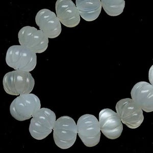 10 Pieces White Moonstone Carved Melon Rondelle Shape Beads- Moonstone Pumpkin Beads- Hand Carved Melon Beads- AAA Grade Carving Melon Beads