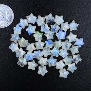 Rainbow Moonstone Star Briolettes: 10mm Carved Gemstone Beads