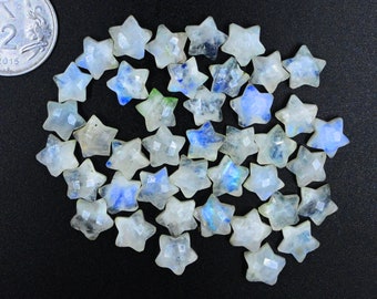 Rainbow Moonstone Star Briolettes: 10mm Carved Gemstone Beads