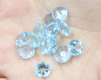 Topacio azul cielo natural, piedra preciosa facetada redonda de 7 mm, ideal para hacer joyas, regalo curativo con significado.