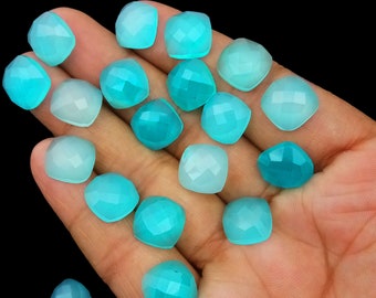 2,3,4,5 Pieces Natural Aqua Chalcedony Faceted Cushion Shape Loose Gemstone, Women Making Jewelry Gemstone, 12 mm Approx, Making Earrings