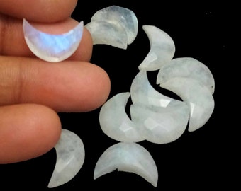 2,3,4,5 Pcs Natural Rainbow Moonstone Faceted Carved Moon Shape Gemstone, , 7x18 mm  Approx, Wholesale Rainbow Moonstone Hand Carved Moons