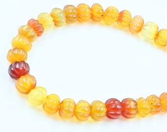 10 Pieces Yellow Chalcedony Carved Melon Rondelle Shape Beads- Chalcedony Pumpkin Beads- Hand Carved Melon Beads- AAA Grade Carving Beads