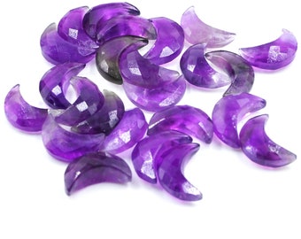 AAA Amethyst Moon shape Gemstone, Faceted Hand Carved Crescent Moon Beads for Jewelry Making, Healing Crystal, Moon Carved Gemstone 18MM