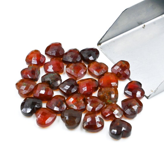 AAA Hessonite Garnet Heart Shape Briolettes, Natural Garnet Faceted Heart Shape Gemstone Beads, Loose Hand Carved Beads, Heart Beads 10MM