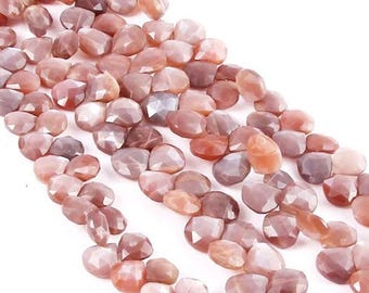 Briolettes facetadas en forma de corazón de piedra lunar de chocolate natural con fuerte brillo, hebra completa de 8" y 9 mm, cuentas de piedras preciosas en forma de corazón pulidas a mano.