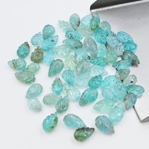 2,3,4,5 Pcs Natural Sky Apatite Carved Leaf Gemstone, Wholesale  Aqua Leaf Carving Gemstone, 5x6 to 7x10 mm Approx, Sky Leaf Semi Precious