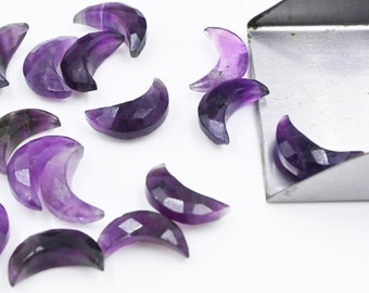 Natural Amethyst Moon shape Gemstone, Faceted Hand Carved Crescent Moon Beads for Jewelry Making, Healing Crystals, Moon Carved 16MM SALES