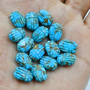 Top Quality Copper Turquoise Scarab Beads, Turquoise Carved Beads, Loose Turquoise Scarab Shape Gemstone Beads, Scarab Gemstone, 14x10MM