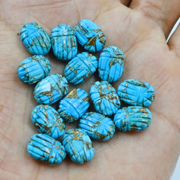Top Quality Copper Turquoise Scarab Beads, Turquoise Carved Beads, Loose Turquoise Scarab Shape Gemstone Beads, Scarab Gemstone, 12x10MM