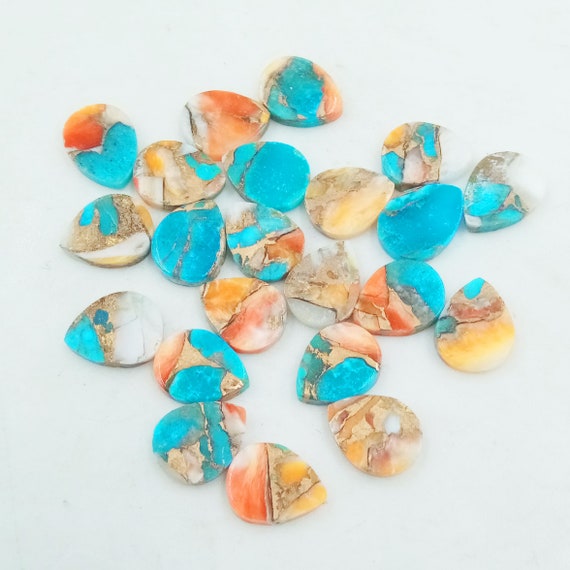 Oyster Copper Turquoise Gemstone, Pear Cabochon, Carved Stone (9x7x2MM)