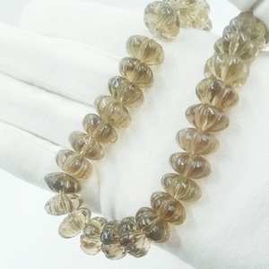 10 Pieces Smoky Quartz Carved Melon Rondelle Shape Beads- Smoky Quartz Pumpkin Beads- Hand Carved Melon Beads- AAA Grade Carving Melon, 16MM