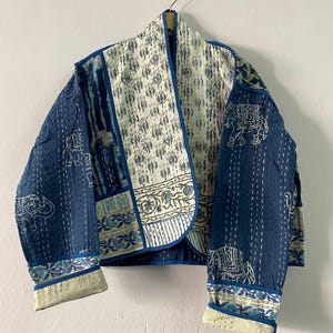 Cotton Jacket Kantha Fabric Indigo Boho Piping Jacket