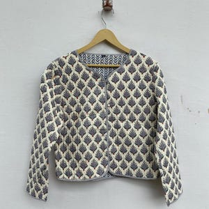 Floral Print Cotton Kimono Jacket - White with Black Flowers