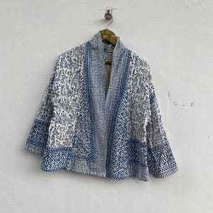 Handgjord bomulls Kantha kort kimonojacka – Boho Boho sommarytterkläder bild 2