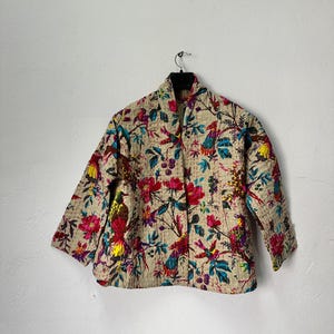 Cotton Kantha Quilt Short Kimono Jacket Front Open