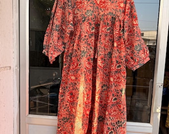 Cotton handblock printed long dress maxi boho kimono floral print printed