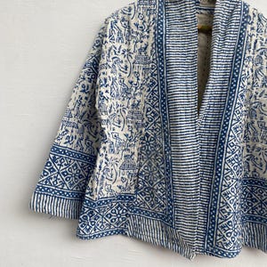 Handgjord bomulls Kantha kort kimonojacka – Boho Boho sommarytterkläder bild 5