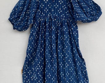 Indigo Floral Print Cotton Maxi Dress - Women's Flowy Gown