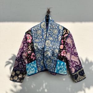 Cotton Quilted Short Jacket Kimono Warm Coat Long Sleeves Comfort Jacket Boho