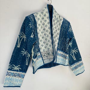 Pam Tree Indigo Kantha Quilted Front Open Jacket