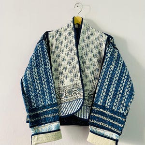 Cotton Jacket Kantha Fabric Indigo And White Combination