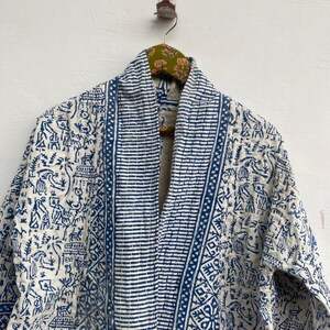 Handgjord bomulls Kantha kort kimonojacka – Boho Boho sommarytterkläder bild 4