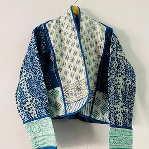Assorted Kantha Jacket Indigo Kimono Boho Piping Coat front Open Lightweight Jacket