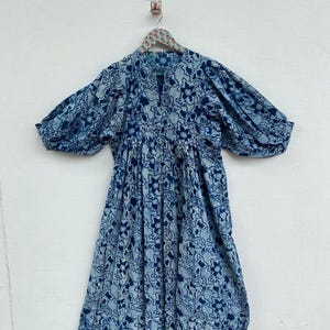 Block-Printed Indigo Floral Maxi Dress – Eco-Friendly Cotton Hand-Printed Ethnic, Elegant & Flowing
