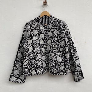 Black Cotton Kimono Jacket: Floral Print, Relaxed Fit