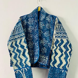 Cotton Kantha Jacket Kimono Short Jacket Indigo Color Patchwork
