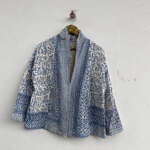Handgjord bomulls Kantha kort kimonojacka – Boho Boho sommarytterkläder bild 6