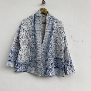 Handgjord bomulls Kantha kort kimonojacka – Boho Boho sommarytterkläder bild 1