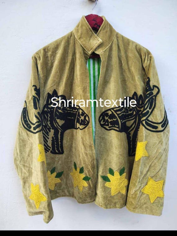 Cotton Velvet Short jacket Kimono Horse Embroidery Coat Suzani Tnt Jacket