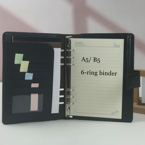Pasta de couro personalizada com 6 argolas, caderno com gravuras personalizadas, portfólio tamanho A5/B5, pasta de 9 argolas, caderno de escritório, presente escolar