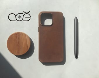 Étui pour iPhone en cuir de vachette vintage fait main pour iPhone 17/ iPhone 16/ iPhone 15/ iPhone 14/ iPhone 13, gravure personnalisée en cuir pour iPhone