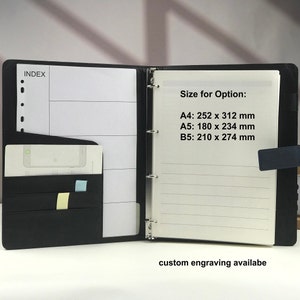 Portfólio de couro vegano personalizado com fivela, fichário de couro recarregável com 4 argolas e gravura personalizada, tamanho A4/A5/B5, presente de escritório, azul