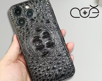 Funda de piel de cocodrilo para iPhone: Funda de piel de vaca hecha a mano para iPhone, compatible con iPhone 17 Pro, iPhone 16 Pro, iPhone 15 Pro, iPhone 14 Pro y iPhone 13 Pro.