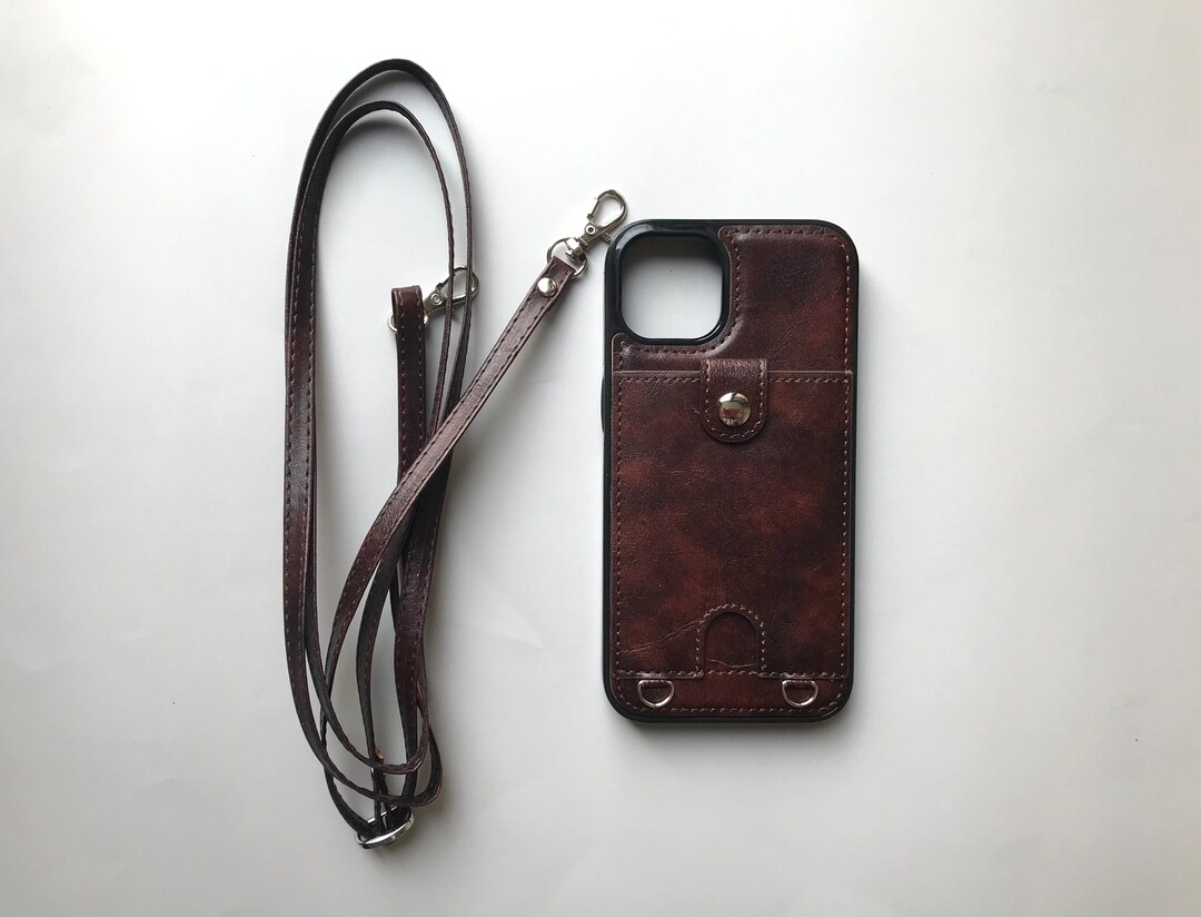 Custom Leather iPhone Case Wallet With Crossbody Strap for iPhone 15