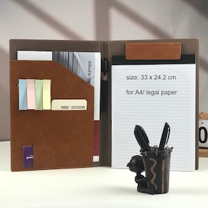 Custom Vegan Leather Clipboard Magnetic, PU Leather Portfolio with Engravings, Fits for A4/ Legal paper, Document Holder, Business Gift