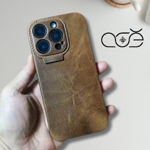 Custom Handmade Premium Cowhide Leather iPhone Case for iPhone 17/ iPhone 16/ iPhone 15/ iPhone 14, Custom Engraving Leather iPhone Case