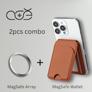 MagSafe Combo - MagSafe-portemonneestandaard van veganistisch leer voor iPhone 16/ iPhone 15/ iPhone 14/ iPhone 13/ iPhone 12, MagSafe-array, MagSafe-ring